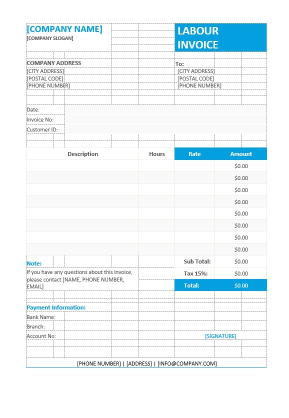 Labour Invoice Format Template PSD template